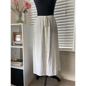 Clio Sz M Ivory Vintage Elastic Midi A-Line Skirt USA-Made Button Front Boho‎